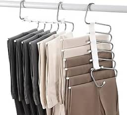 Cabides dobráveis atualizados que economizam espaço, suporte para roupas de 6 camadas, organizador de armário multifuncional de aço inoxidável, cabides de metal antiderrapantes para calças, jeans,