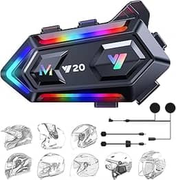 Bluetooth Intercomunicador Capacete – Fone de Ouvido Bluetooth para Moto com Luz RGB Dinâmica, Bateria Longa Duração, Redução Inteligente de Ruído, Compatível com Capacetes Integrais e ¾