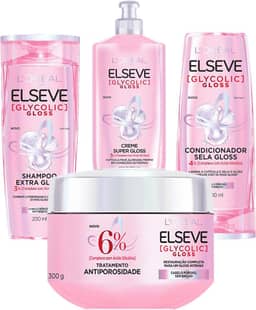 Kit Elseve Glycolic Gloss: Shampoo, Condicionador, Creme Tratamento, Creme Para Pentear - Alto Brilho para Cabelo Danificado e Sem Brilho