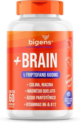 + Brain Triptofano 600mg 60 caps Colina Relax, Foco, Bigens