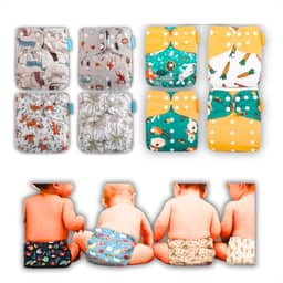 Kit 8 Fraldas Ecológicas De Pano Premium + 12 Absorventes 6 camadas Reutilizáveis (Sem Gênero)