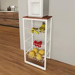 Fruteira De Chão Para Cozinha Branco Suporte Para Bebedouro Cesto Removível (MDF AMADEIRADO)