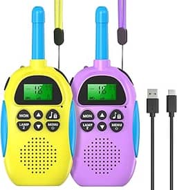 USHINING Walkie Talkie Infantil Recarregável Com 22 Canais Para Meninos E Meninas, Rádio Bidirecional Lanterna - 3 Km De Longo Alcance, Perfeito Caminhadas, Presentes Natal Aniversário (Pacote 2)