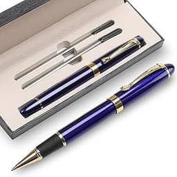 YIVONKA Canetas esferográficas de luxo, ótima caneta esferográfica, melhor presente para homens, profissionais executivos, escritório, caixa de presente, clássica, refil preto, largura da linha 0,5 mm (azul)