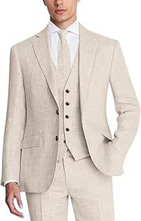 Terno masculino de linho de 3 peças, conjunto de blazer, colete, calças, casamento, formatura, smoking, negócios, casual, terno