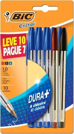 BIC, Caneta Esferográfica Escrita Média, Cristal Dura+, 3 Cores, Leve 10, Pague 7