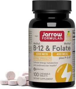 Jarrow Formulas Metil B12 e Folato de Metil - 100 Comprimidos mastigáveis, Limão - Vitamina B12 e B9 Bioativa - Auxilia na produção de energia, Função Cerebral e Metabolismo - Sem Glúten - 100 Porções