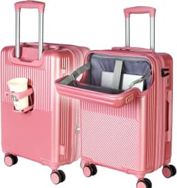 Mala de Viagem de Bordo 10Kg Expansível Rígida Padrão ANAC com 4 Rodas duplas 360° Cadeado Anti Furto Compartimento Exclusivo para Notebook Saída USB para carregamento de Celular (Rose)