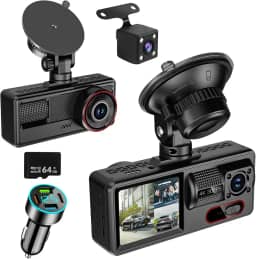 Câmera de Carro 1080P FHD com Dupla Câmera (Frontal e Traseira), Visão Noturna, Tela IPS 2.0'', Ângulo de 170°, WDR, Cartão de 64GB Incluso