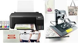 Pacote de impressora de sublimação sem fio super tanque universal PC para design personalizado de camiseta/luva/sacola - Rendimento de até 10.000 páginas/pacote com máquina de prensa de placa plana e