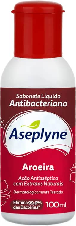 Aseplyne, Sabonete Líquido, Antisséptico, Aroma Aroeira, 100 ml, Vermelho