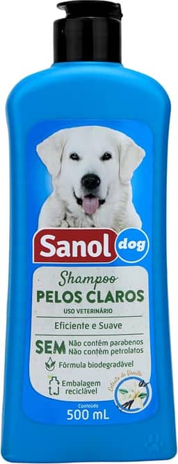 Sanol Dog Shampoo De Pêlos Para Cães E Gatos Pêlos Claros 500 Ml Azul