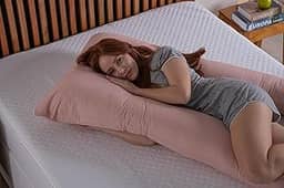 Travesseiro de Corpo Para Gestantes Com Capa 200 fios Micro Percal Enchimento Fibra 100% Silicone (Rosa)