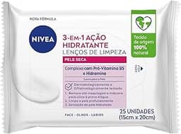 NIVEA Lenço de Limpeza Demaquilante Facial Ação Hidratante 3 em 1 25 unidades - Remove a maquiagem à prova d'água, hidrata a pele, limpa profundamente sem precisar lavar o rosto
