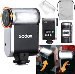 Godox Flash GODOX iA32 Mini câmera flash – Flash automático GN 15, 8 níveis de potência/2,5s Reciclagem/490 tempos de flash/modos automático/manual, mini flash para câmeras Canon/Nikon/Sony/Fuji (não
