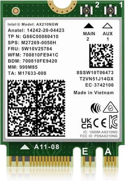 Placa sem fio WiFi 6E AX210NGW, Bluetooth 5.3 Tri-Band 5400Mbps M.2/NGFF para PC Laptop AX210 placa de rede compatível com Windows 10/11 (64 bits)