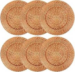 Kit 06 Sousplat Redondos em Rattan e Bambu 32cm Vietnã Artesanal Rústico Mesa Posta