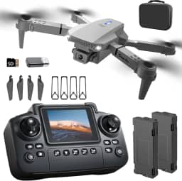 Drone E88 com controlador de tela com cartão SD, mini drone dobrável para iniciantes, 2 baterias, giro de ponto de passagem de 360°, evitação ativa de obstáculos, decolagem/pouso com uma tecla