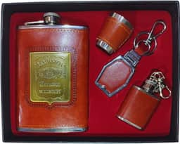 Kit Cantil de Bolso Inox Porta Bebida Whisky Vodca 9Oz 266ml Com Copo Chaveiro e Mini Cantil