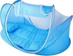 Berço Portátil Dobrável para Bebê com Mosquiteiro Colchonete Travesseiro Proteção Contra Insetos Ideal Para Viagem, Praia e Camping e Uso em Casa. - WDG COMÉRCIO. (AZUL)