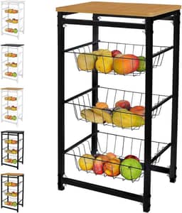 Fruteira De Chao Cozinha Tampo Madeira Florenca de Ferro