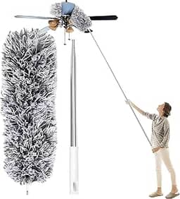 Espanador Extensível 2,8m Premium com Haste Inox Flexível – Microfibra Lavável Antipoeira para Limpeza de Teto, Casa, Escritório, Ventilador e Locais Altos