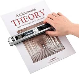 MUNBYN Scanner portátil, scanner de fotos para documentos A4, páginas de imagens, textos em 900 DPI, digitalização plana, inclui cartão SD de 16 G, leitor de documentos em varinha carrega imagens para