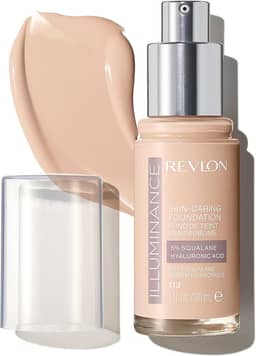 Revlon Base líquida Illuminance para cuidados com a pele, ácido hialurônico, fórmula hidratante e nutritiva com cobertura média, 113 bege marfim, 30 ml