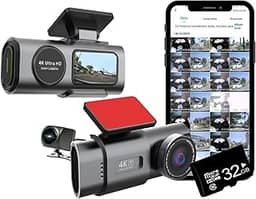 Black Box GP5 - Câmera Veicular, Wifi, Dupla (Frontal + Traseira), 4K, Visão Noturna + Cartão 32GB (Dashcam Automotiva Carro Uber)
