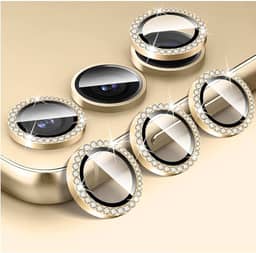 Kit (03 PÇS) Película Protetora da Lente Câmera Colorida Lisa ou C/Strass Para Xiaomi Redmi 15 4G 5G - 6.9 (PRETA C/STRASS REDMI 15 4G 5G)