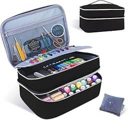 ALSLEA Bolsa Organizadora de Suprimentos de Costura, Caixa de Costura de Camada Dupla, Bolsa Organizadora de Acessórios, Cesta de Costura Grande, Caixa de Costura Feminina de Viagem para Suprimentos D