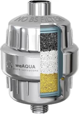WeAQUA Filtro de chuveiro resistente NO BS – 99% de remoção de água dura, cloro, flúor, metais pesados, micro-vida, orgânicos e mais
