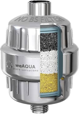 WeAQUA Filtro de chuveiro resistente NO BS – 99% de remoção de água dura, cloro, flúor, metais pesados, micro-vida, orgânicos e mais