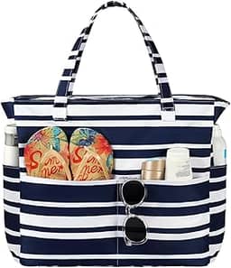 Bolsas de praia femininas à prova d'água à prova de areia, bolsa de praia grande com zíper para viagens de ginástica