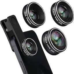 Lente para câmera de celular, kit de lentes de telefone 3 em 1 da Godefa - lente olho de peixe 205° + lente macro + lente grande angular de 120°, kit de lentes de câmera de celular compatível com iPhone, a maioria dos smartphones