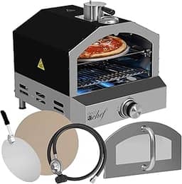 Deco Chef Forno e grelha de pizza ao ar livre a gás propano, inclui casca, pedra, grelha e termômetro embutido, preto