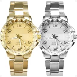 Relógio aço inox + relogio feminino prova dagua dourado qualidade premium combo redondo