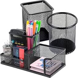 Porta Caneta Organizador de Mesa Escritório 5 Compartimentos Metal Aramado Com Divisórias Para Clip Lápis Bloco de Notas Tesoura Borracha