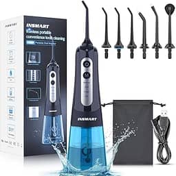 Limpador dental de água sem fio, irrigador dental INSMART Professional de 300 ml, modo faça-você-mesmo, irrigador oral dental recarregável por USB para casa e viagens, IPX7 à prova