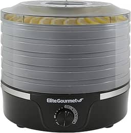 Elite Gourmet EFD319DKG Desidratador de alimentos, controles de temperatura ajustáveis, ervas secas, lanches de frutas e legumes, sem BPA, preto 5 bandejas