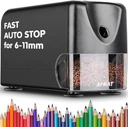 AFMAT - Apontador elétrico de alta resistência, afia de sala de aula para lápis de cor de 6-11 mm, número 2, afia para lápis grandes, parada automática, ponta afiada, guardar lápis,