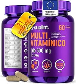 Multivitamínico 500 MG com Vitaminas A, C, D3, E, K1, Complexo B, Zinco e Cromo | 21 Ingredientes em Cápsulas Veganas | Para Adultos | Desenvolvido na Holanda | 60 Cápsulas