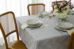 Toalha De Mesa Impermeável 6 Lugares 1,40x2,10m Jacquard (Ondas Prata)