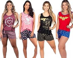 Kit 4 Pijamas Femininos Curtos Calor Baby Doll Estampado P ao 52