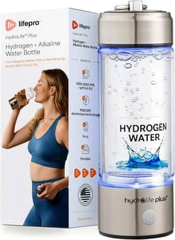 LifePro Gerador de garrafa de água HydroLife Plus alcalina + hidrogênio – Tecnologia SPE/PEM com filtro ionizador de água – Garrafa de vidro recarregável portátil para bem-estar diário – Capacidade de