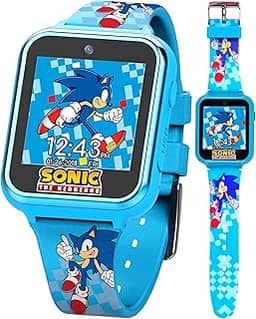 Accutime Relógio inteligente infantil SEGA Sonic The Hedgehog azul educativo com tela sensível ao toque para meninos, meninas, crianças pequenas, Azul sônico, 40mm, Moderno
