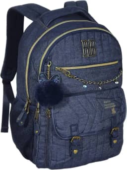 Mochila Feminina Jeans Rebecca Bonbon Grande 47x35x20 Escolar Passeio Reforçada