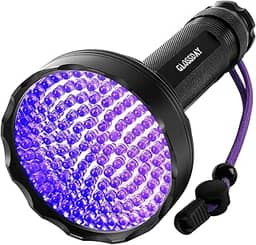 GLOSSDAY Lanterna de luz negra, 128 Lanternas UV de LED, Lanterna ultravioleta brilhante atualizada, Luz preta profissional para cães/gatos, Caça a escorpiões