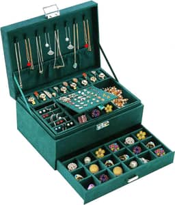 Caixas de joias para mulheres, organizador de joias de veludo verde com cadeado, organizadores de joias para adolescentes e suporte de brinco e colar, caixa organizadora feminina para colares, brincos