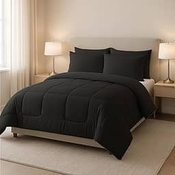 Kit Edredom Jogo de Cama Dupla Face 6 Peças Casal Queen (Preto)